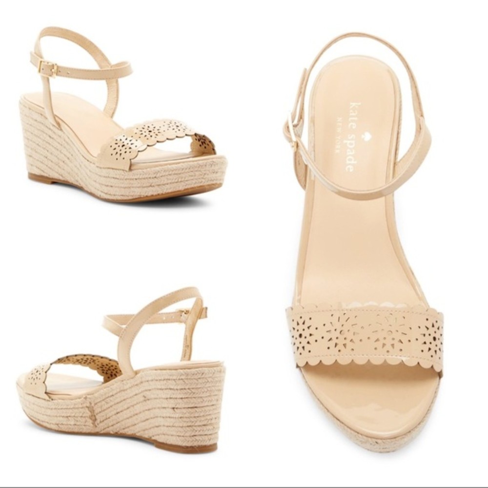 kate spade Beige Laser-Cut Espadrille Wedge Sandals